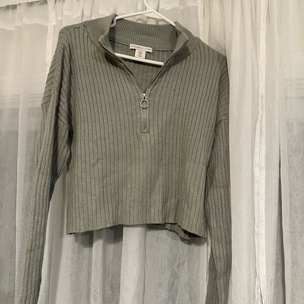 Sincerely Jules Gray Ribbed Half-Zip Sweater
